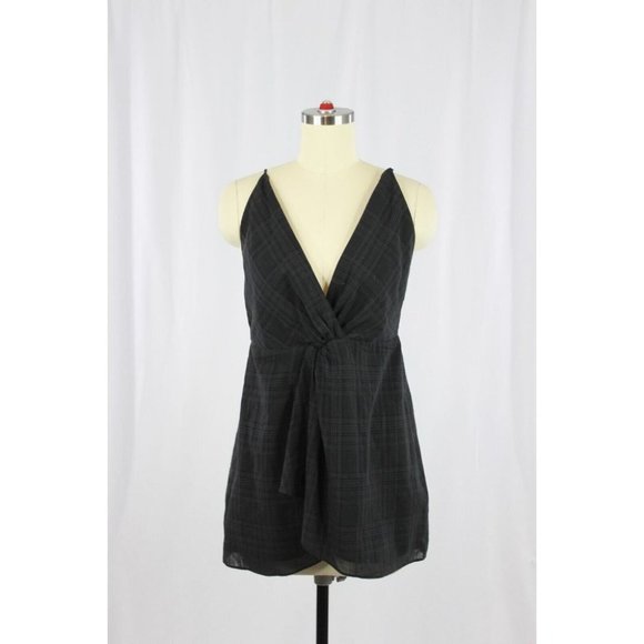 Aritzia Tops - Aritzia WILFRED Pursuit Black Plaid Gauze V-Neck Twist Camisole Tank Top, Size M